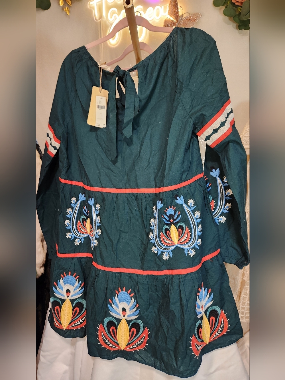 NWT Anthropologie Let Me Be Embroidered Tunic Dress Green Size Large 100% Cotton - Picture 10 of 10